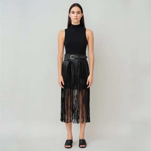 Faux Leather Extra Long Fringe Waist Statement Western Boho Belt Size Large - Picture 1 of 16
